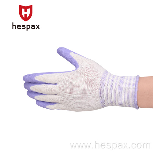 Hespax Anti-slip Latex Foam White Purple Work Gloves